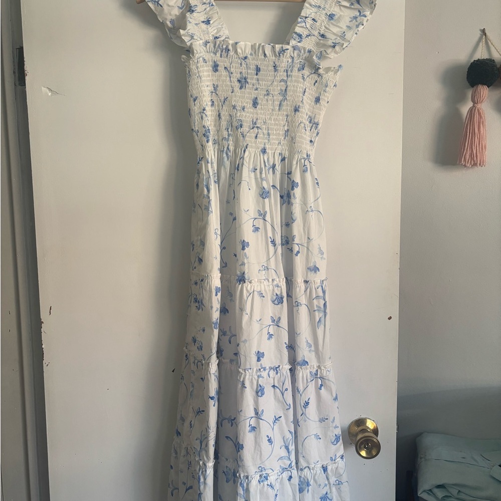 Hill House White and Blue Floral Maxi Dress